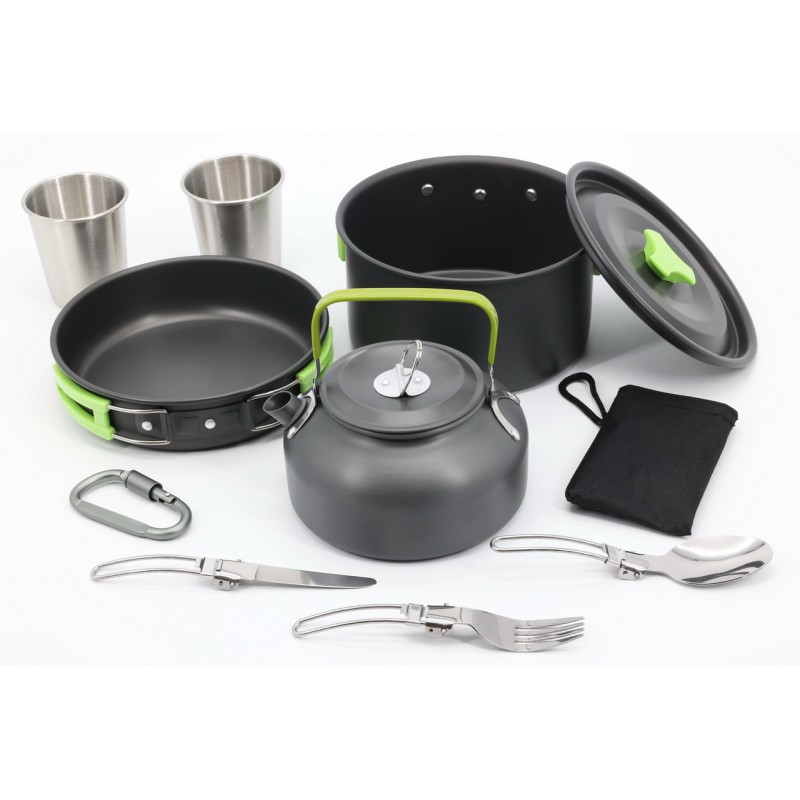 Набір посуду A-Plus 6018 DS (казанок + чайник + сковорода + прибори + стакани)