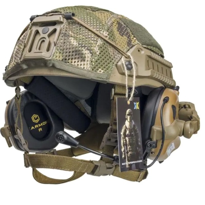Комплект тактичний бронешолом Sestan-Busch Helmet BK-ACH-HC з активними навушниками Earmor M32 (X). КОЙОТ. (S-XL)
