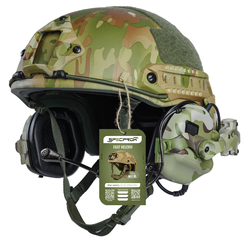 Балістичний бронешолом FAST SPECPROM з навушниками Earmor M32 (X). Мультикам