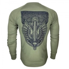 Тактичниий лонгслів з принтом Kramatan MARINES, Хакі
