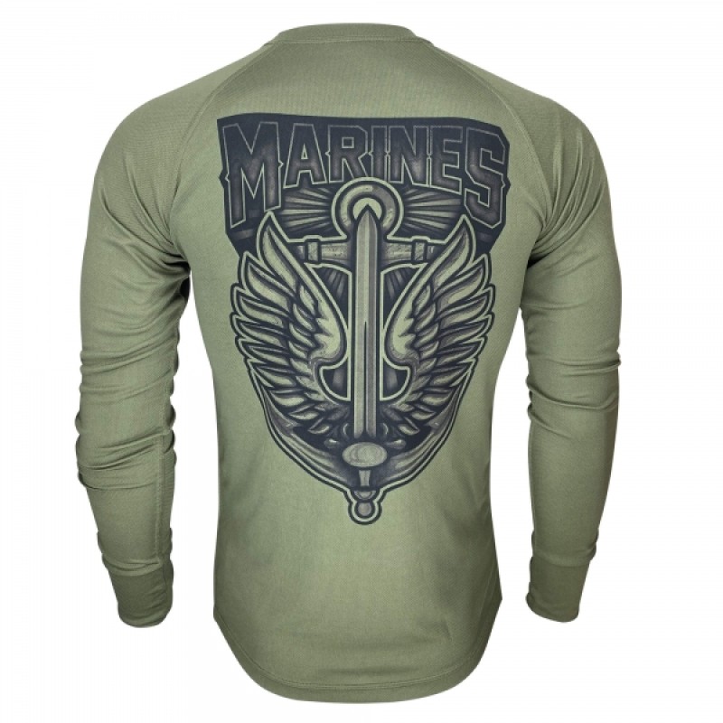 Тактичниий лонгслів з принтом Kramatan MARINES, Хакі