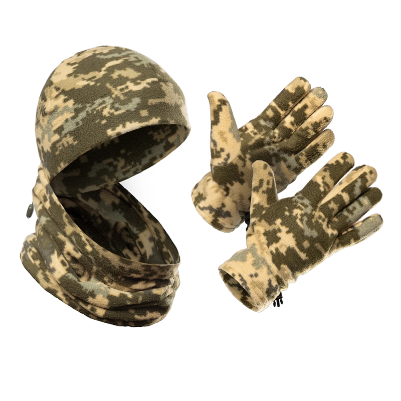 Флісовий набір аксесуарів SPECPROM: шапка + рукавички + баф. Піксель