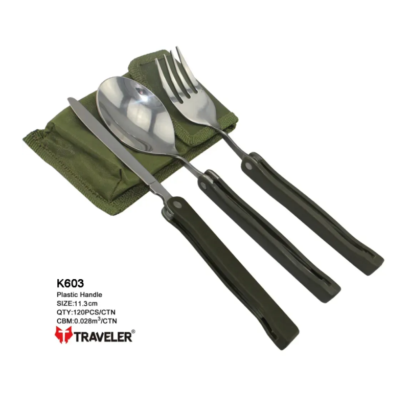 Набір столових приборів Traveler K603 складний, в чохлі (ложка+виделка+ніж). Олива