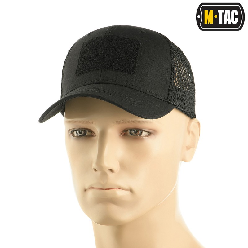 Тактична кепка з липучкою і сіткою M-Tac Flex ріп-стоп. Чорний
