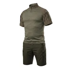 Тактичний літній костюм з убаксом Combatant Raider Core короткий рукав та шортами Rip-Stop PolyCotton SPECPROM. Олива