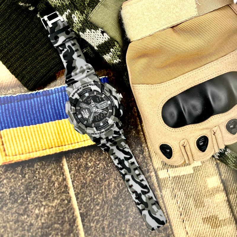 Patriot 005 Тризуб срібло Camo Grey + Коробка.
