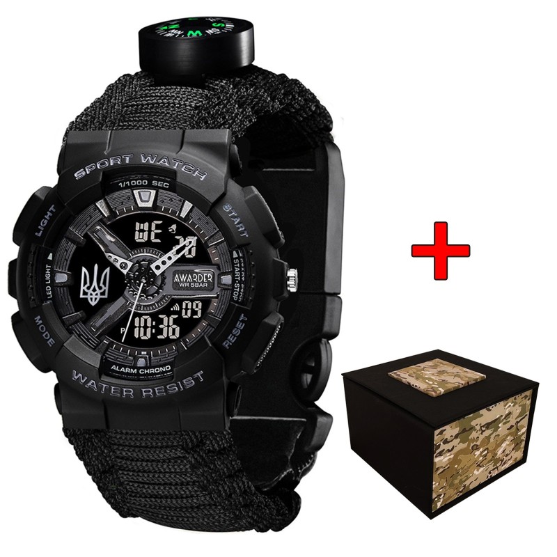 Awarder 005P Тризуб срібло Black + Паракордовий ремінець Black