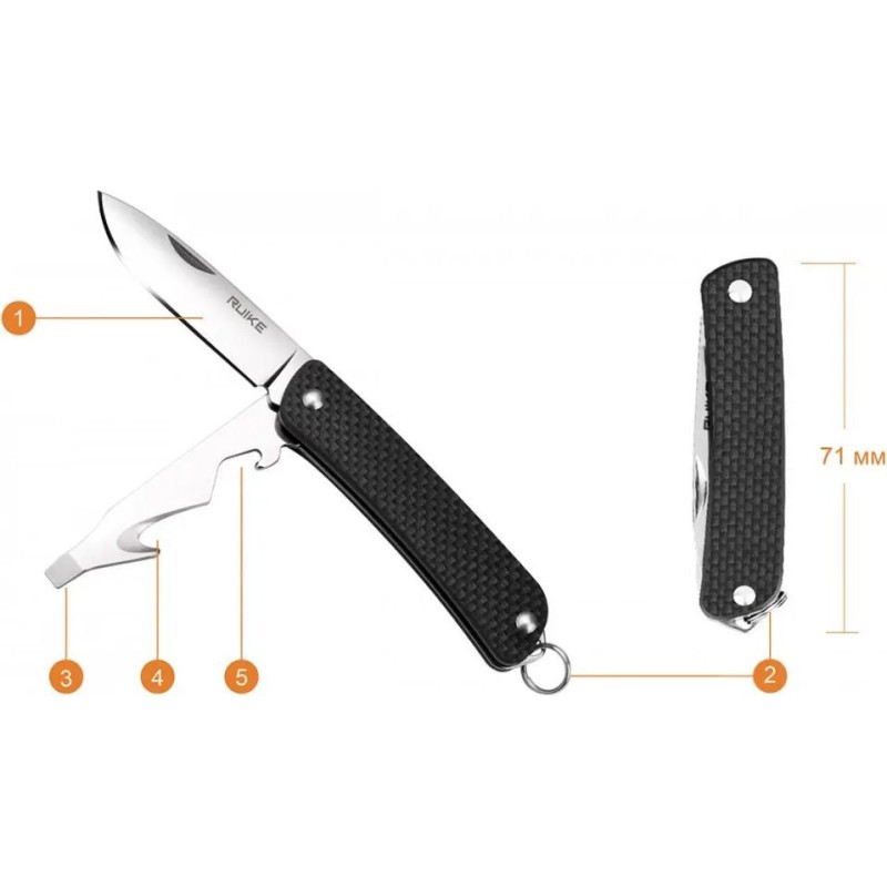 Багатофункціональний ніж Ruike Criterion S21, (5.3 см) 12C27 / G10 , 5 інстр.