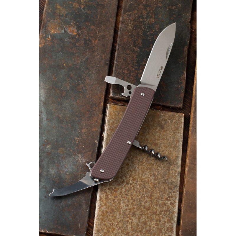 Багатофункціональний ніж Ruike Criterion L21, (8.5 см) 12C27 / G10 коричневий 12 інстр.