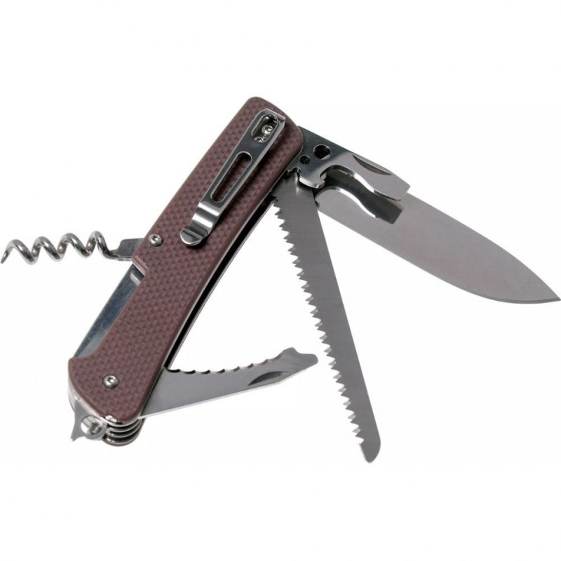 Багатофункціональний ніж Ruike Criterion L32, (8.5 см) 12C27 / G10 коричневий, 13 інстр.