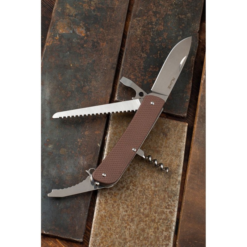 Багатофункціональний ніж Ruike Criterion L32, (8.5 см) 12C27 / G10 коричневий, 13 інстр.