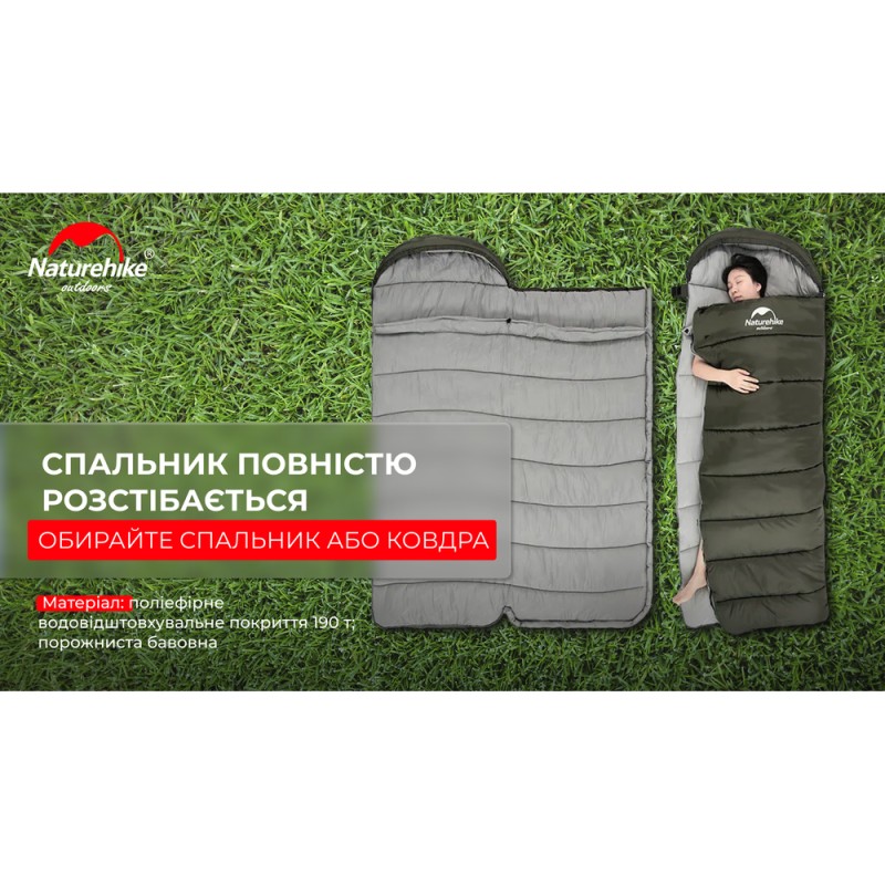 Спальник з капюшоном Naturehike U350S NH20MSD07, (-3°C), правий, темно-зелений