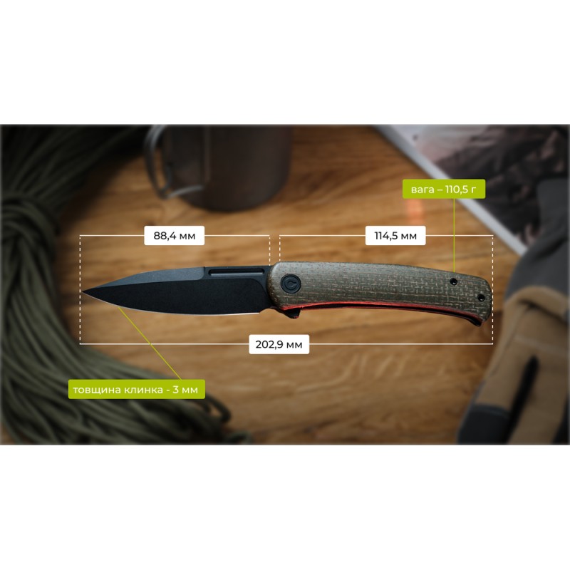 Ніж складаний туристичний Civivi Cetos, (8.8 см) 14C28N / Micarta & Stainless коричневий