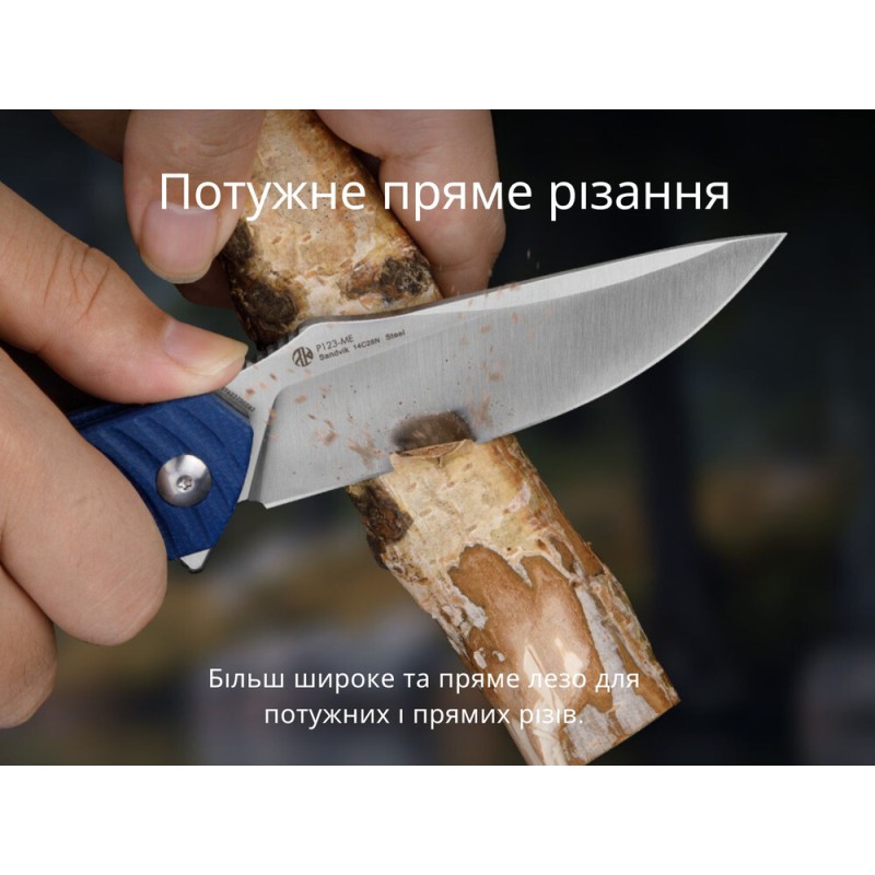 Ніж складаний туристичний Ruike P123-ME, (9.2 см) 14C28N / мікарта синій