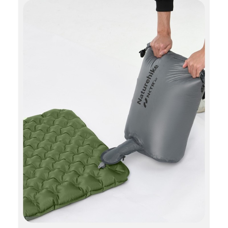 Матрац туристичний надувний одномісний  Naturehike CNK2450WS014, надлегкий, 186х58х8 см, зелений із мішком для надування