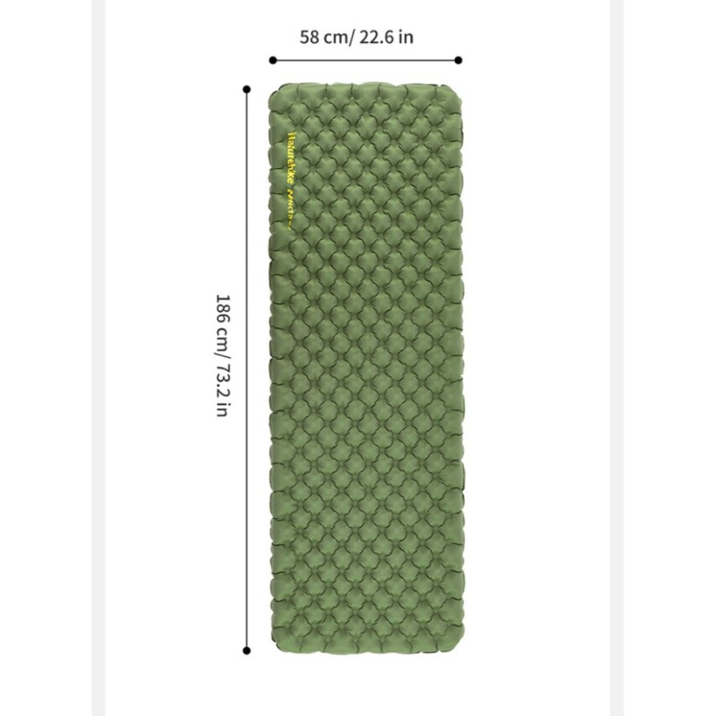 Матрац туристичний надувний одномісний  Naturehike CNK2450WS014, надлегкий, 186х58х8 см, зелений із мішком для надування