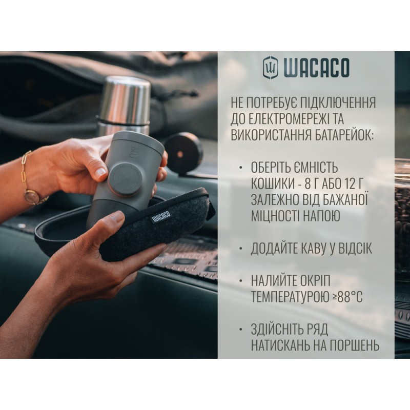 Портативна еспресо-кавоварка Wacaco Minipresso GR2, механічна, для меленої кави