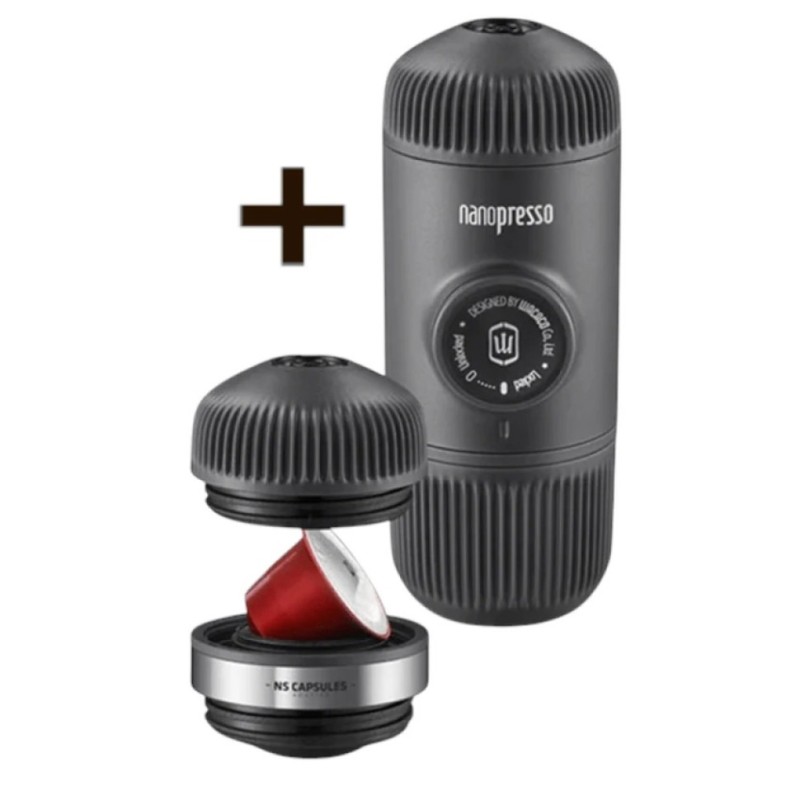 Портативна еспресо-кавоварка Wacaco Nanopresso з адаптером для капсул, механічна, для меленої кави