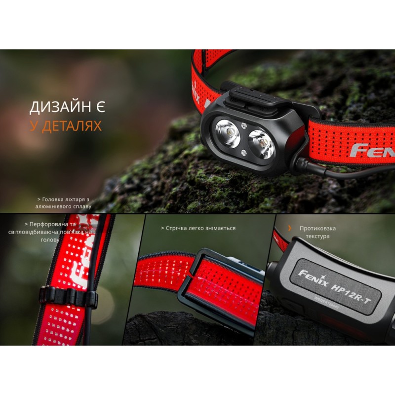 Ліхтар налобний Fenix HP12R-TRd червоний