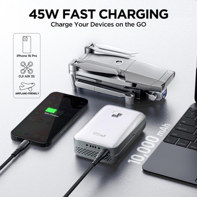 УМБ Litheli Power Bank SE 10000 mAh, 45 W, 2А, Fast Charge (U20BY10-0U000)