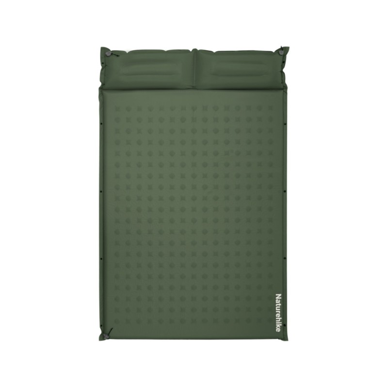 Матрац туристичний із подушкою, самонадувний двомісний Naturehike CNK2550WS025, вологостійкий, 200 х 130 х 3 см, зелений