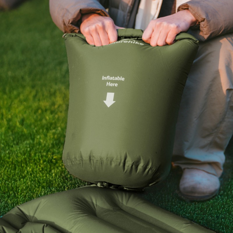 Матрац туристичний надувний одномісний  Naturehike CNK2550WS019, 200х60х6.5 см, зелений, для кемпінгу із мішком для надування