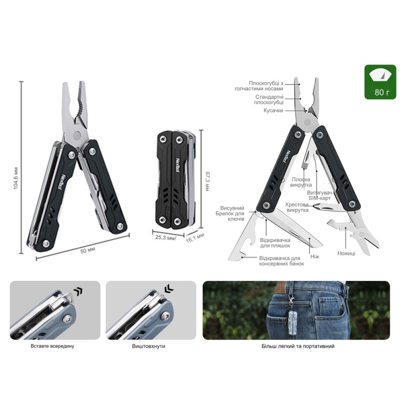 Мультитул NexTool Mini Sailor Pliers S11, блакитний (NE20156B, NE20156D)
