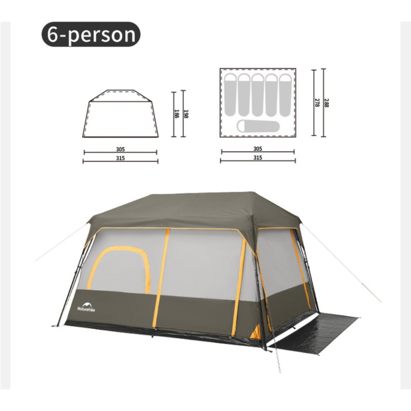 Намет шестимісний Naturehike Cape 8.4 CNK2450WS050 з швидким розкриттям, сіро-коричневий