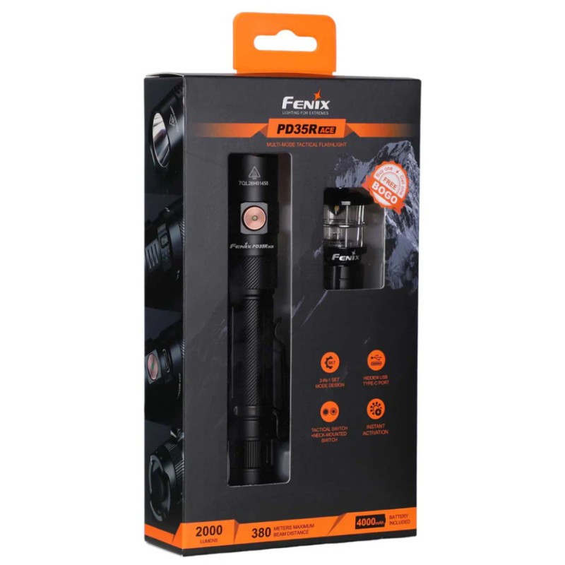 Ліхтар тактичний ручний Fenix PD35R ACE LED 2000 лм + наключний ліхтар CL01 (чорний)  | Лімітована серія