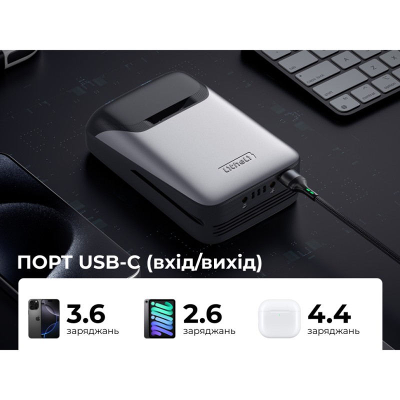 УМБ Litheli Power Bank 20000 mAh, 45 W, 4А, Fast Charge (U20BY04B)