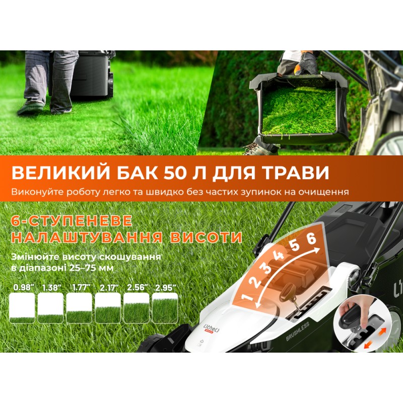 Акумуляторна газонокосарка Litheli, живлення від павербанків (УМБ Litheli Power Bank 20000 mAh, 45 W, 4А 2 шт в комплекті)