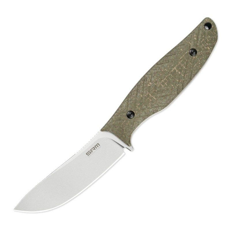 Ніж з чохлом туристичний SRM Fossa 605T-MP, (8.8 см) 14C28N / Micarta зелений