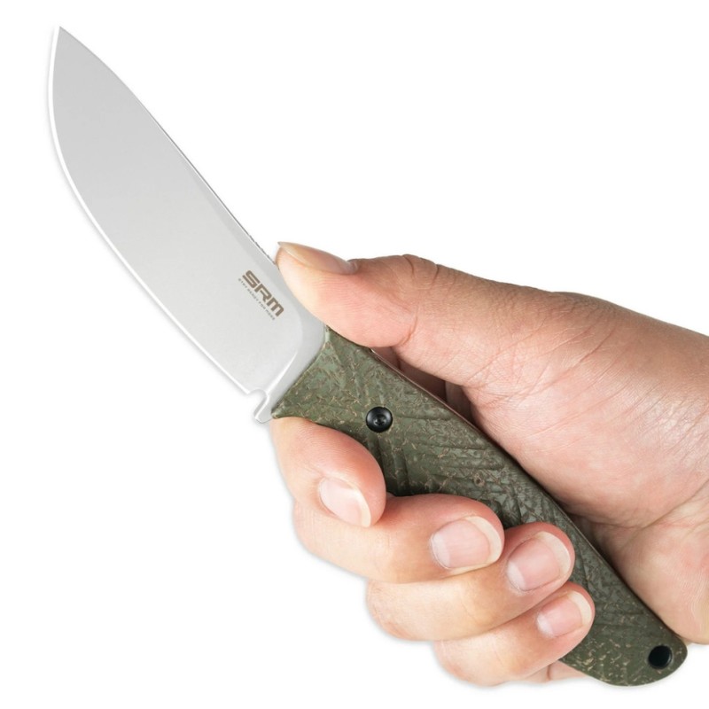Ніж з чохлом туристичний SRM Fossa 605T-MP, (8.8 см) 14C28N / Micarta зелений