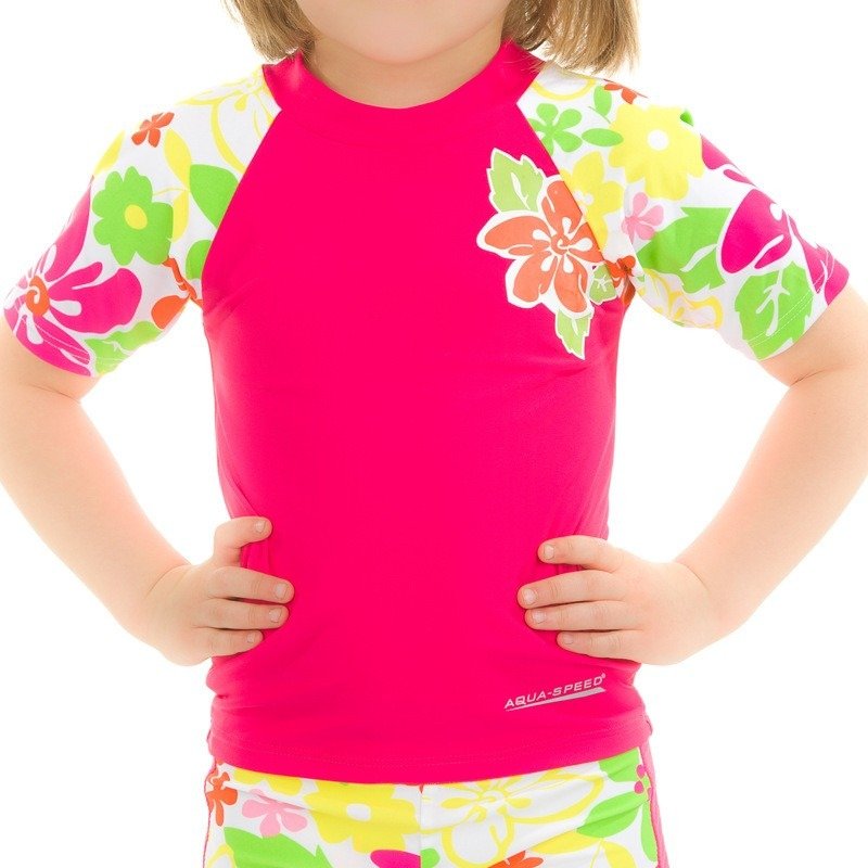 Топ сонцезахисний для дівчат Aqua Speed T-SHIRT FLOWER 2123 рожевий, мультиколор Діт 122см