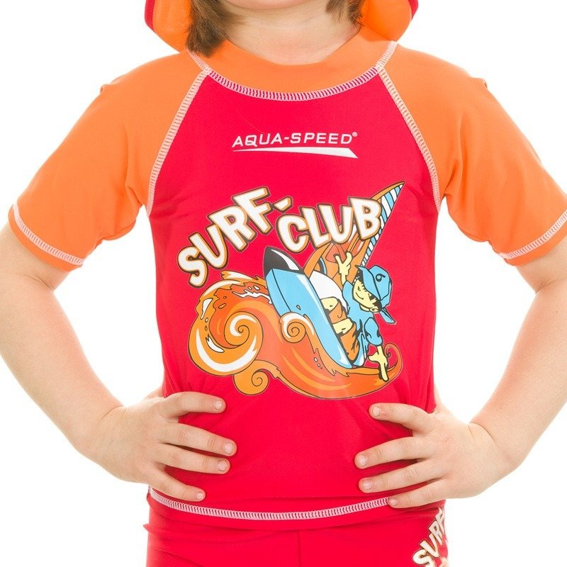 Топ сонцезахисний для хлопців Aqua Speed SURF-CLUB T-SHIRT 2021 червоний, помаранчевий Діт 104см