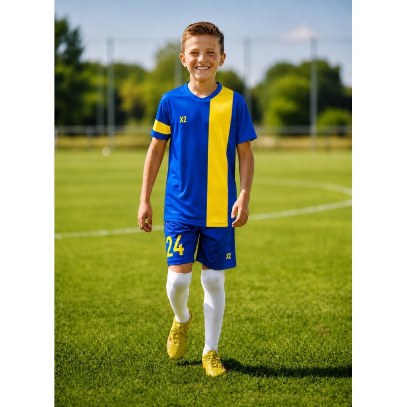 Дитяча футбольна форма X2 League (футболка+шорти), розмір XL (синій/жовтий)
