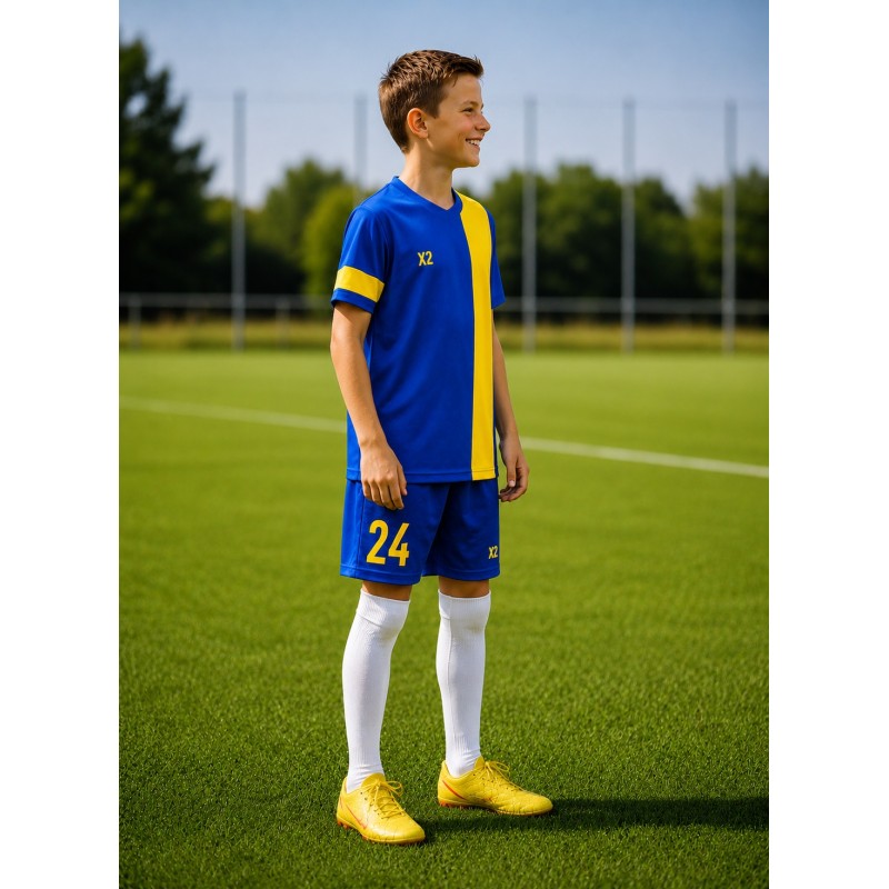Дитяча футбольна форма X2 League (футболка+шорти), розмір M (синій/жовтий)