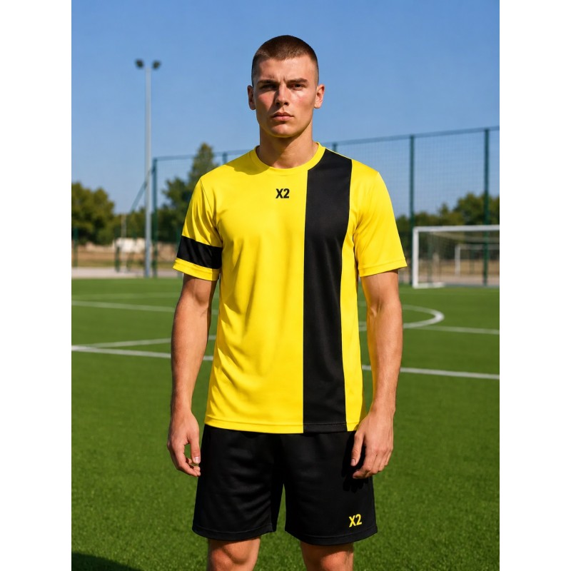 Футбольна форма X2 League (футболка+шорти), розмір M (жовтий/чорний)