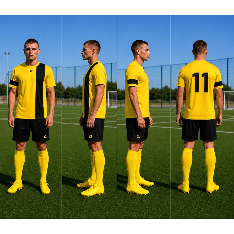 Футбольна форма X2 League (футболка+шорти), розмір M (жовтий/чорний)