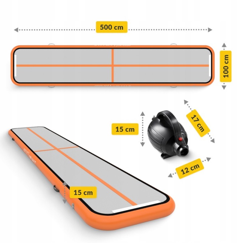 Гімнастична доріжка мат надувний AirTrack 4FIZJO Air Track Mat 500 x 100 x 15 см White/Orange