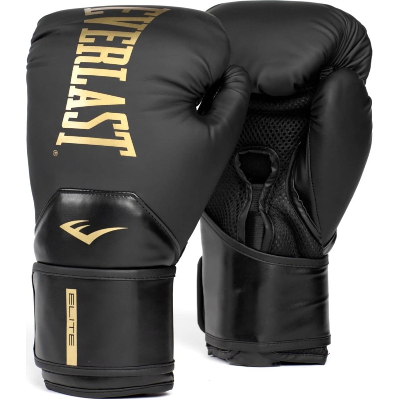 Боксерські рукавиці Everlast ELITE 2 BOXING GLOVES чорний, золотий 14 унцій (P00003272)