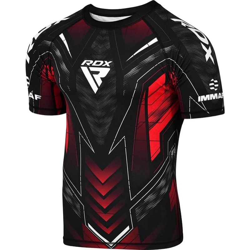 Футболка компресійна RDX COMPRESSION SHIRT HALF SLEEVES IMMAF-1 чорний, червоний M