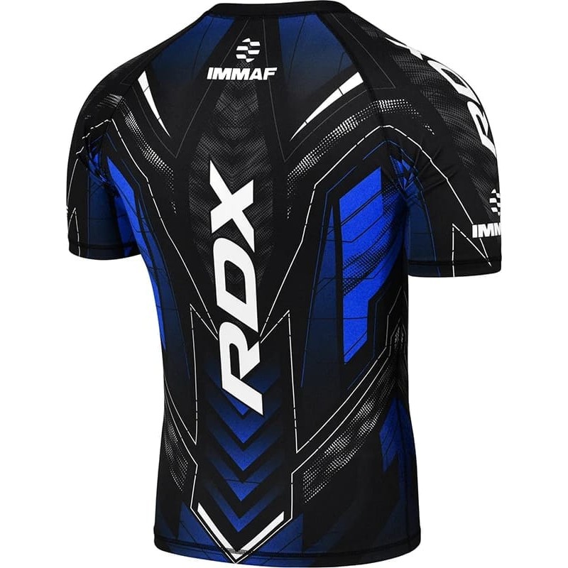 Футболка компресійна RDX COMPRESSION SHIRT HALF SLEEVES IMMAF-1 чорний, синій XL