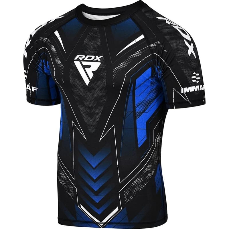 Футболка компресійна RDX COMPRESSION SHIRT HALF SLEEVES IMMAF-1 чорний, синій M