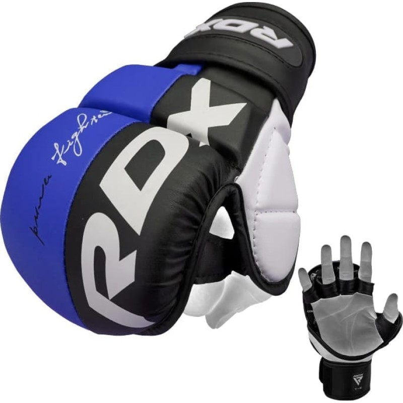 Тренувальні рукавиці RDX GRAPPLING GLOVES REX T6 PLUS чорний, синій, білий S (GGR-T6U)