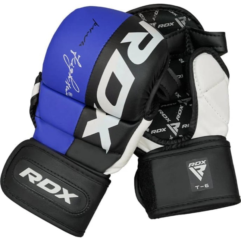 Тренувальні рукавиці RDX GRAPPLING GLOVES REX T6 PLUS чорний, синій, білий S (GGR-T6U)
