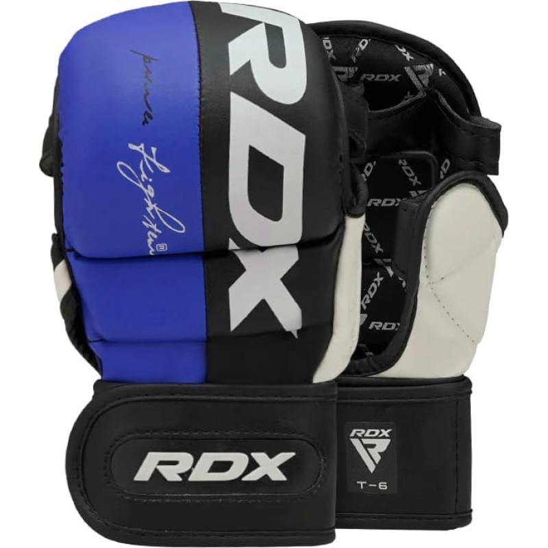 Тренувальні рукавиці RDX GRAPPLING GLOVES REX T6 PLUS чорний, синій, білий L (GGR-T6U)