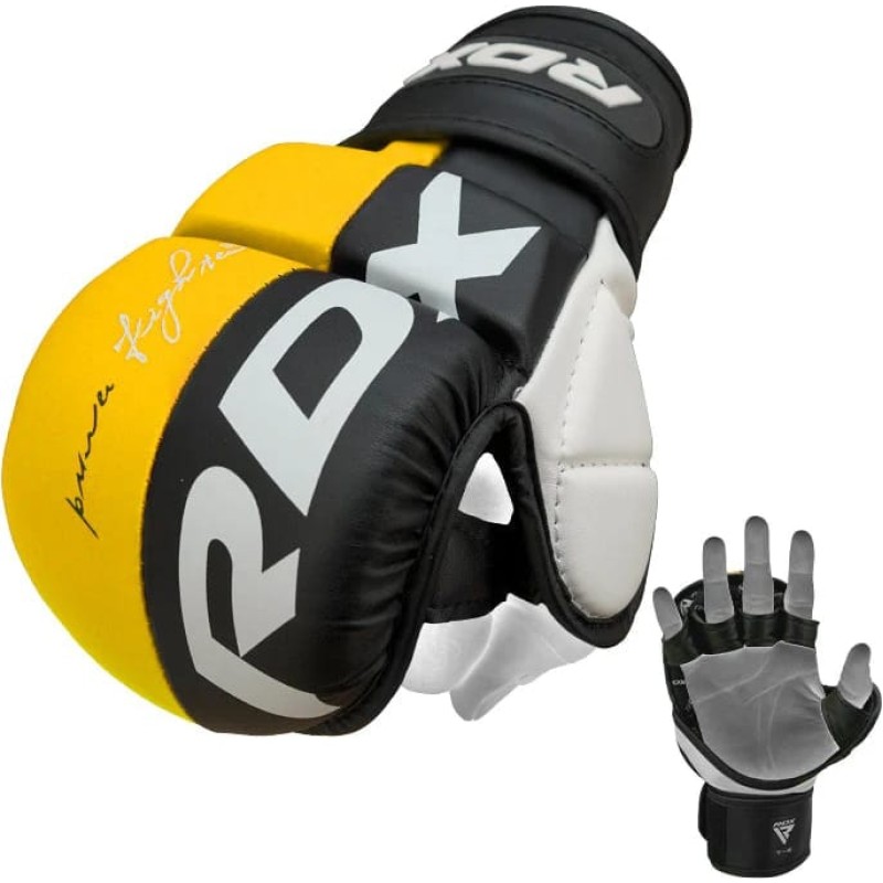 Тренувальні рукавиці RDX GRAPPLING GLOVES REX T6 PLUS чорний, жовтий, білий M (GGR-T6Y)