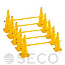 Набір з 10 конусів висотою 48 см., та 5 палиць довжиною 1 м. SECO жовтого кольору 18102600
