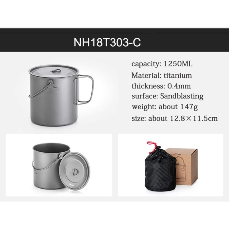 Туристичний титановий казанок Naturehike 1250 мл NH18T303-C Grey